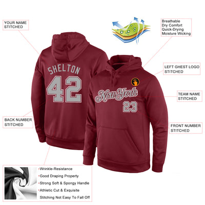 Custom Stitched Burgundy Gray-White Sports Pullover Sweatshirt Hoodie