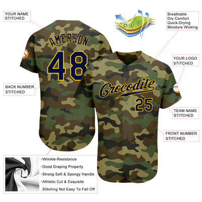 Custom Camo Navy-Gold Authentic Salute To Service Baseball Jersey