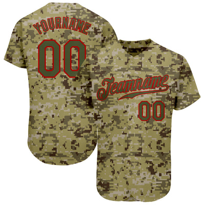 Custom Camo Olive-Red Authentic Salute To Service Baseball Jersey