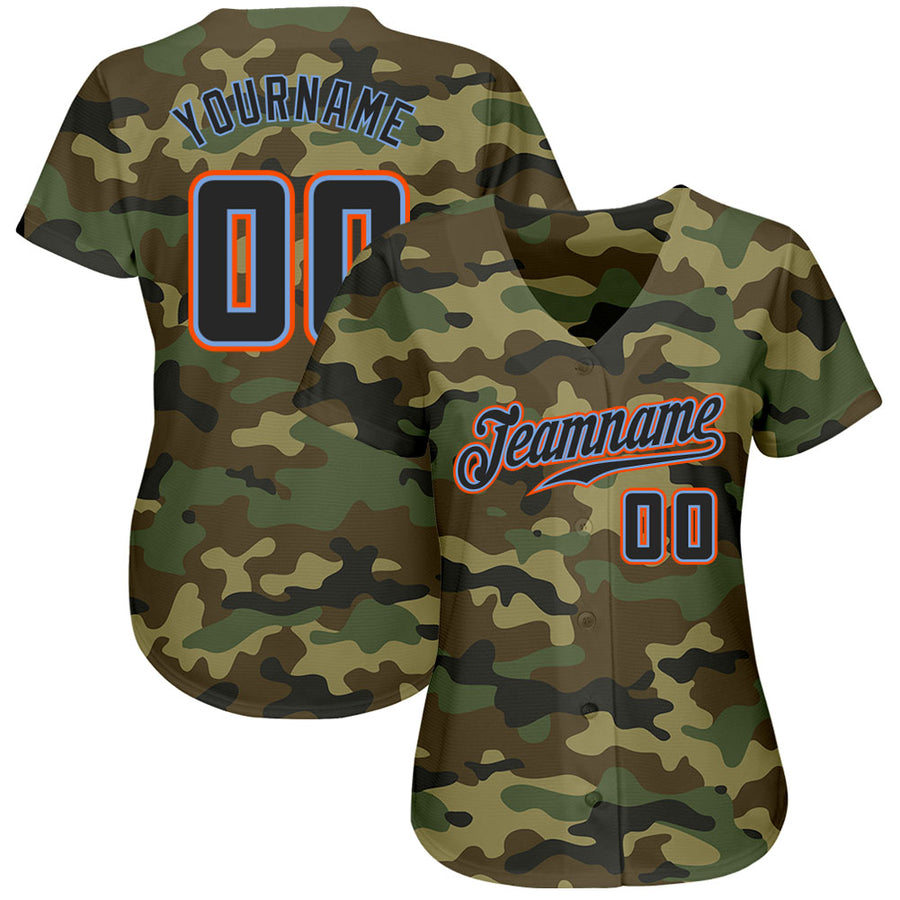 Custom Camo Black-Powder Blue Authentic Salute To Service Baseball Jersey