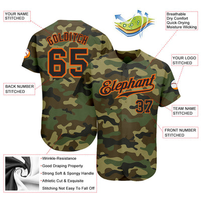 Custom Camo Black-Orange Authentic Salute To Service Baseball Jersey