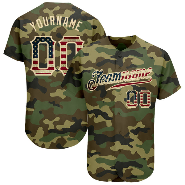 Custom Camo Baseball Jersey Vintage USA Flag-Cream Authentic