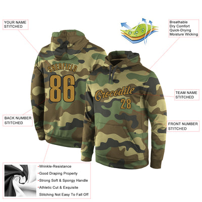 Custom Stitched Camo Old Gold-Black Sports Pullover Sweatshirt Salute To Service Hoodie