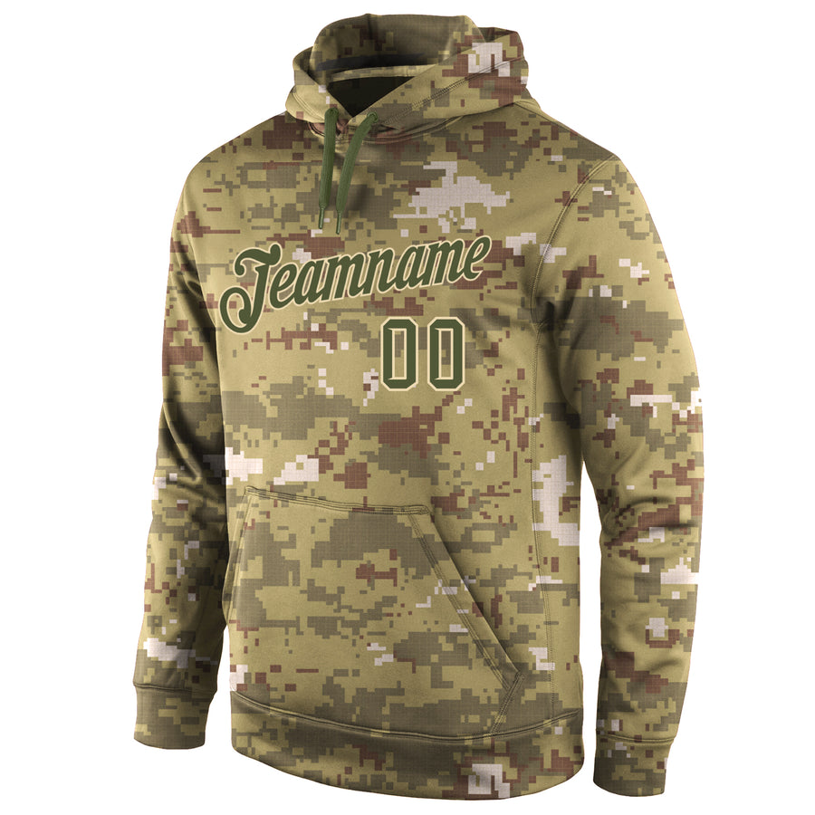 Custom Stitched Camo Olive-Cream Sports Pullover Sweatshirt Salute To Service Hoodie