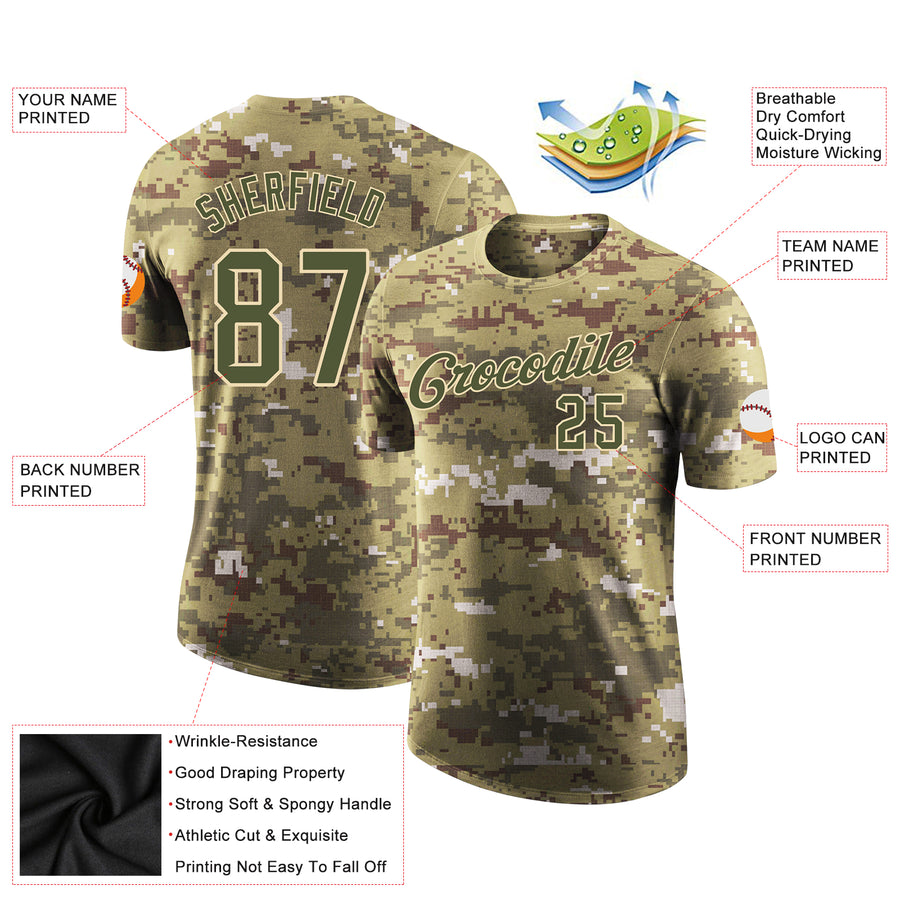 Custom Camo Olive-Cream Performance Salute To Service T-Shirt