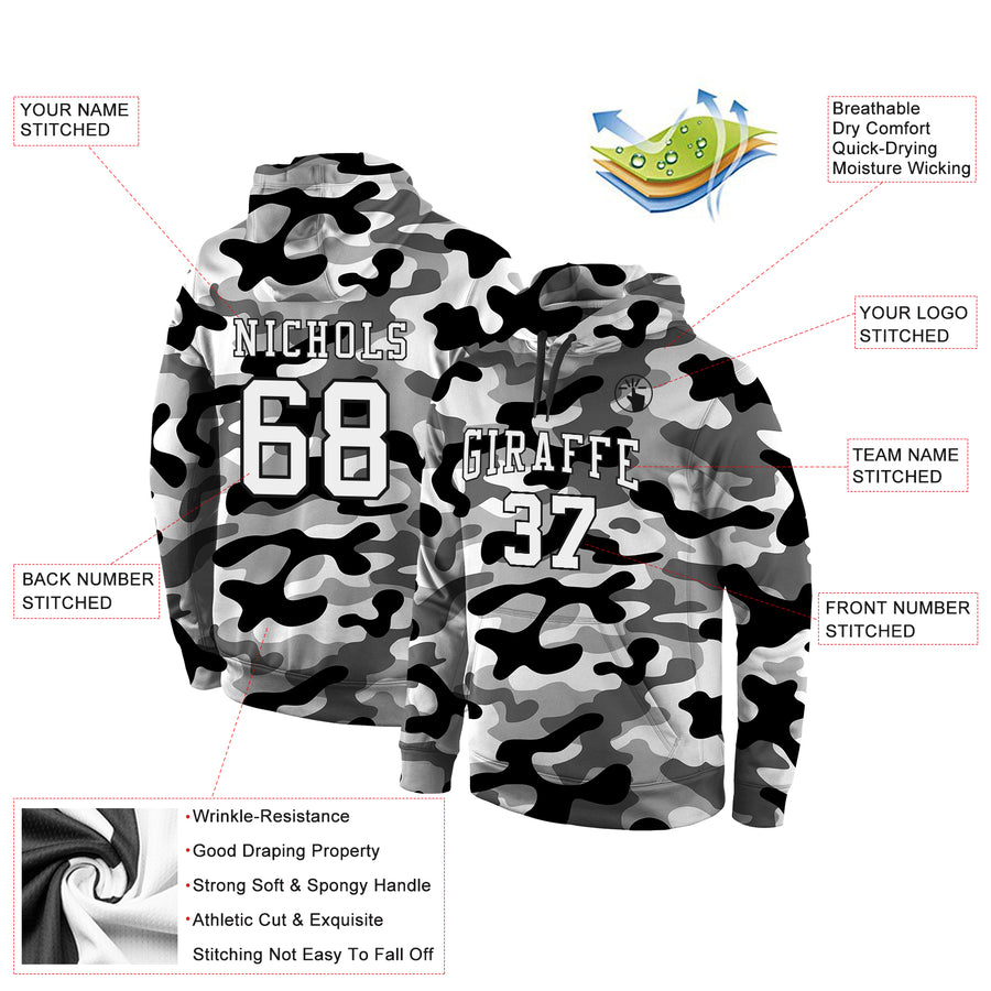 Custom Stitched Camo White-Black 3D Sports Pullover Sweatshirt Salute To Service Hoodie