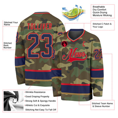 Custom Camo Navy-Red Salute To Service Hockey Jersey