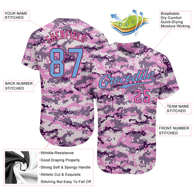 Custom Camo Light Blue-Pink Authentic Salute To Service Baseball Jersey