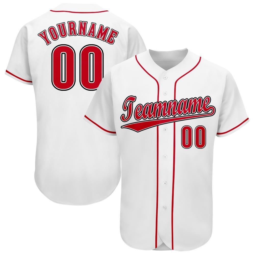 Custom White Red-Black Baseball Jersey