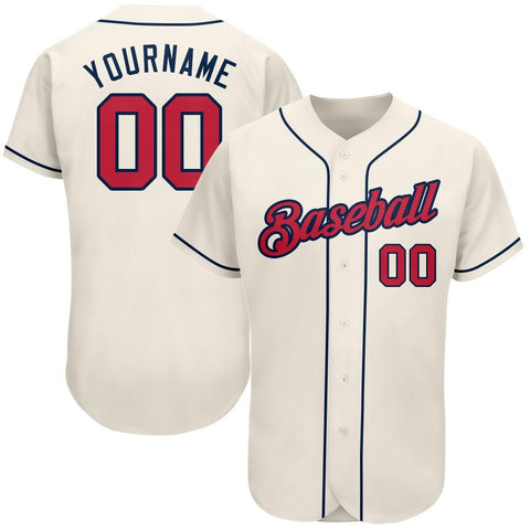 Custom Cream Baseball Jersey Red-Navy Authentic - FansIdea