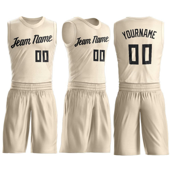 Custom Cream Black Round Neck Suit Basketball Jersey Youth Size:L