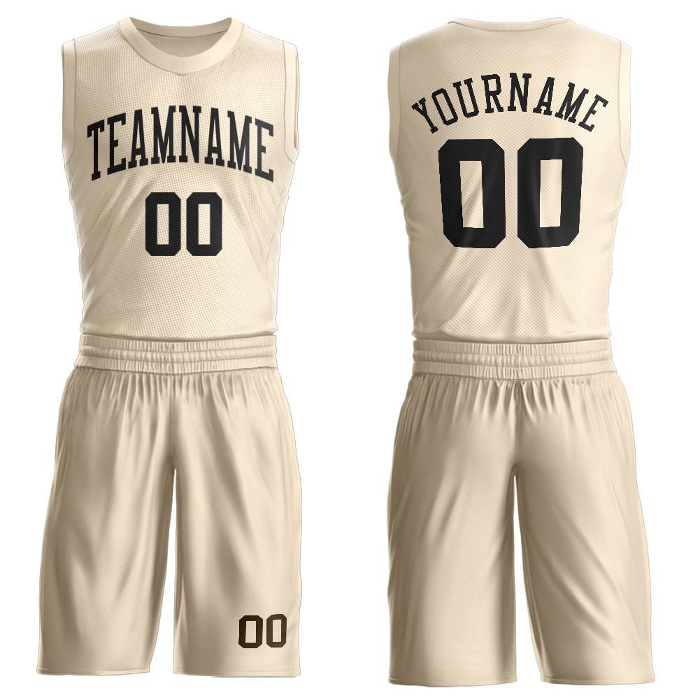 Custom Cream Black V-Neck Basketball Jersey