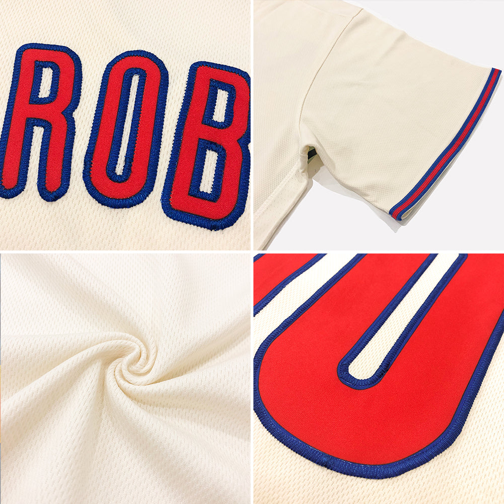 Custom Cream Red-Royal Authentic Throwback Rib-Knit Baseball Jersey Shirt