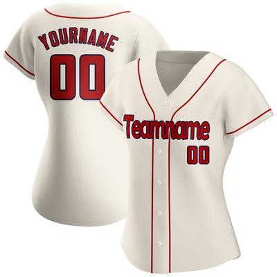 Custom Cream Red-Navy Authentic Baseball Jersey