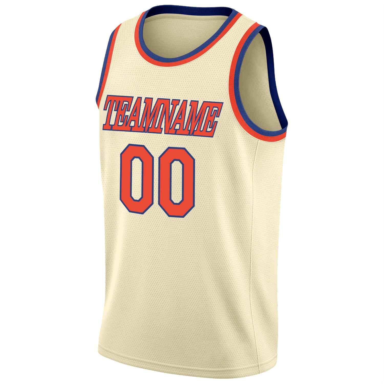 Custom Team Orange Basketball White Rib-Knit Jersey Blue