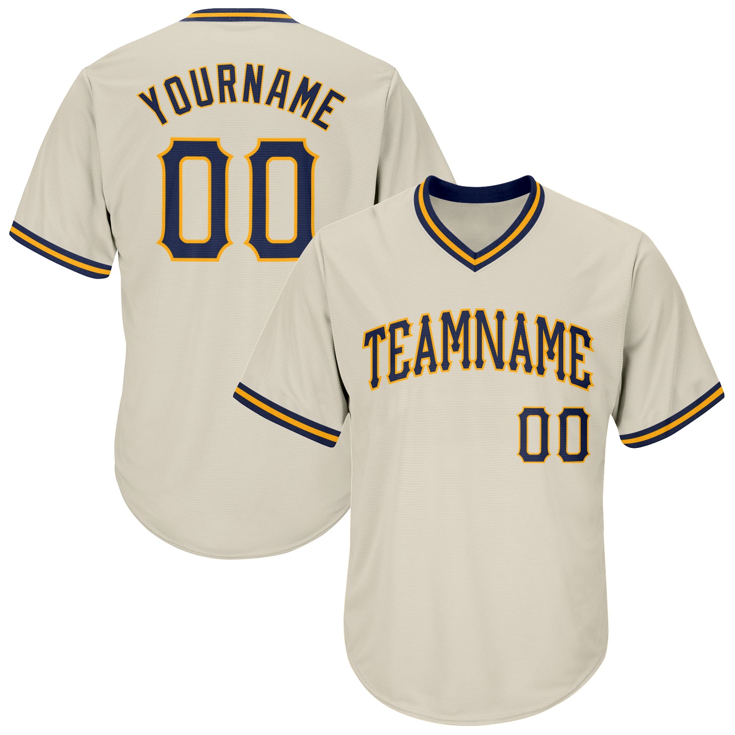 Custom Cream Navy-Gold Authentic Throwback Rib-Knit Baseball Jersey Shirt