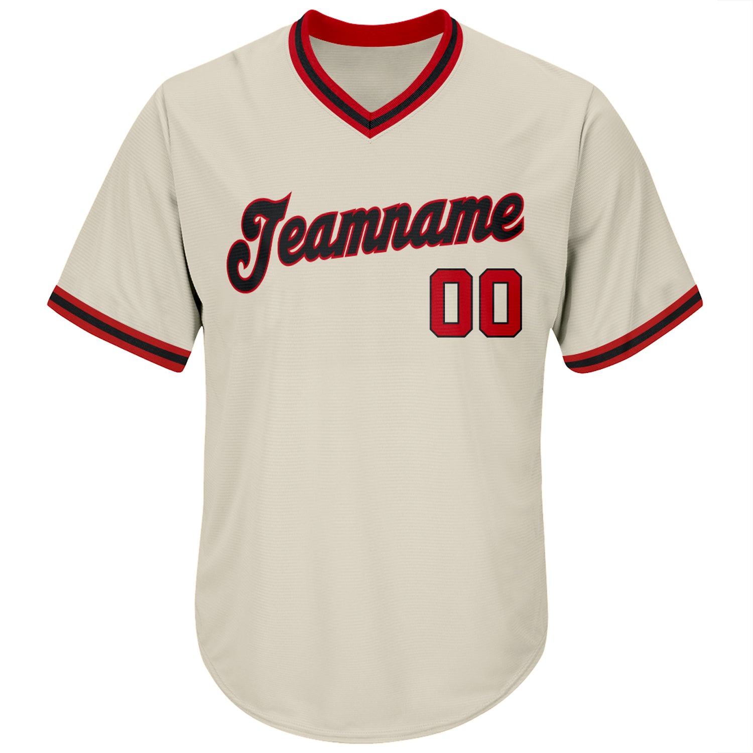 Custom Cream Red-Black Authentic Throwback Rib-Knit Baseball Jersey Shirt