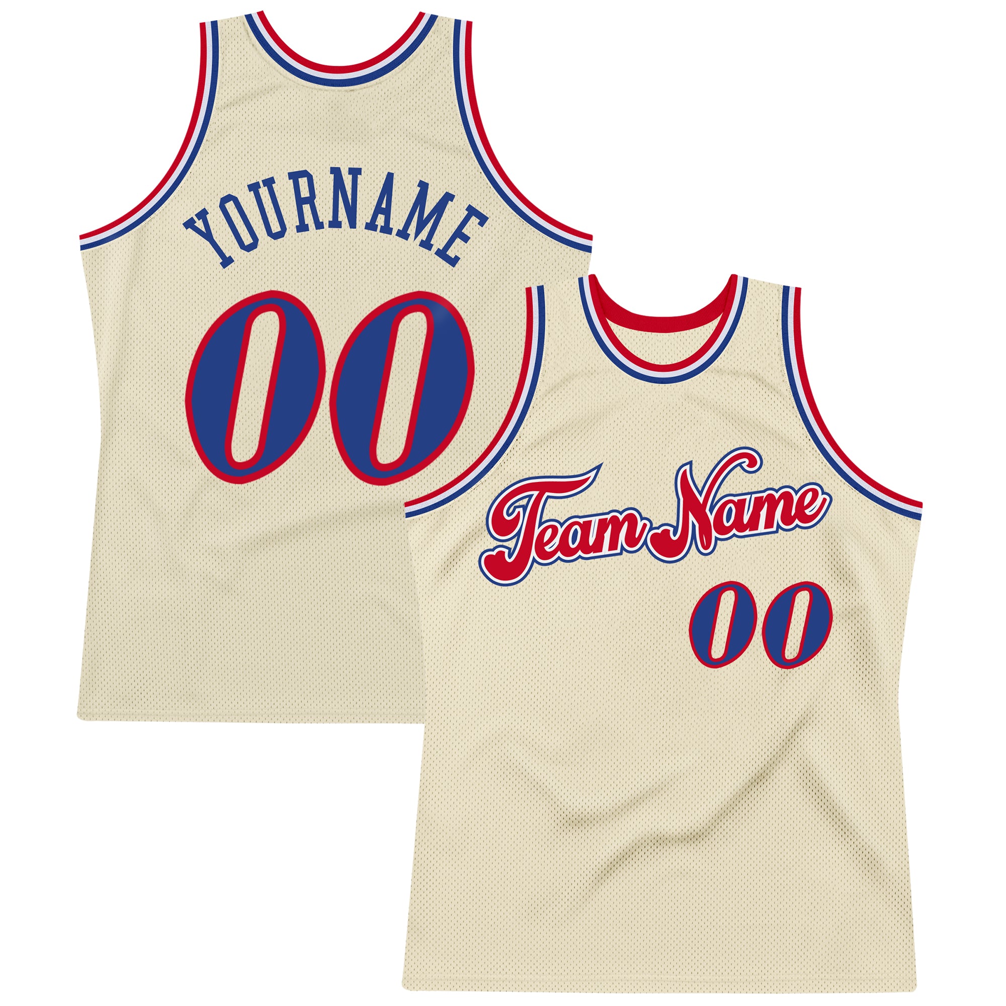 Custom Cream Royal-Red Authentic Throwback Basketball Jersey in
