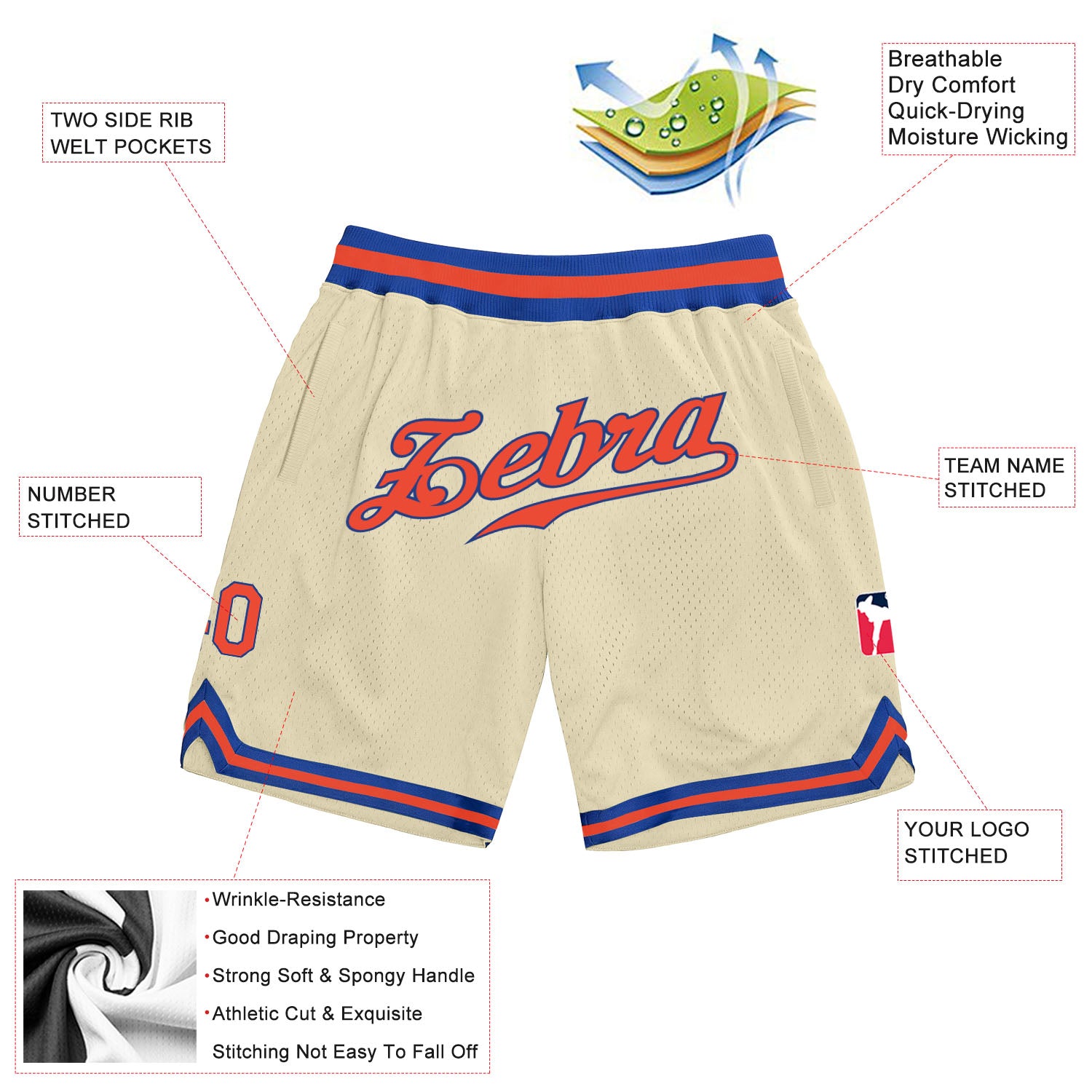 Custom Cream Orange-Royal Authentic Throwback Basketball Shorts