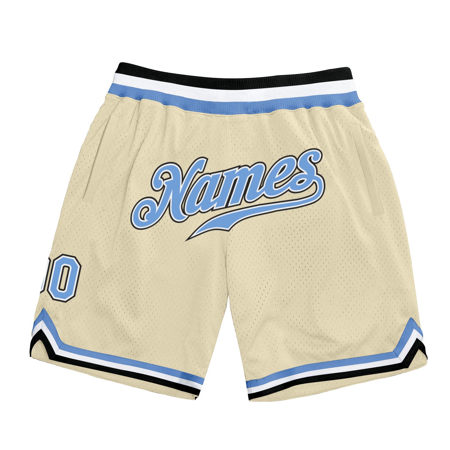 Custom Cream Basketball Shorts Light Blue-Black Authentic Throwback ...