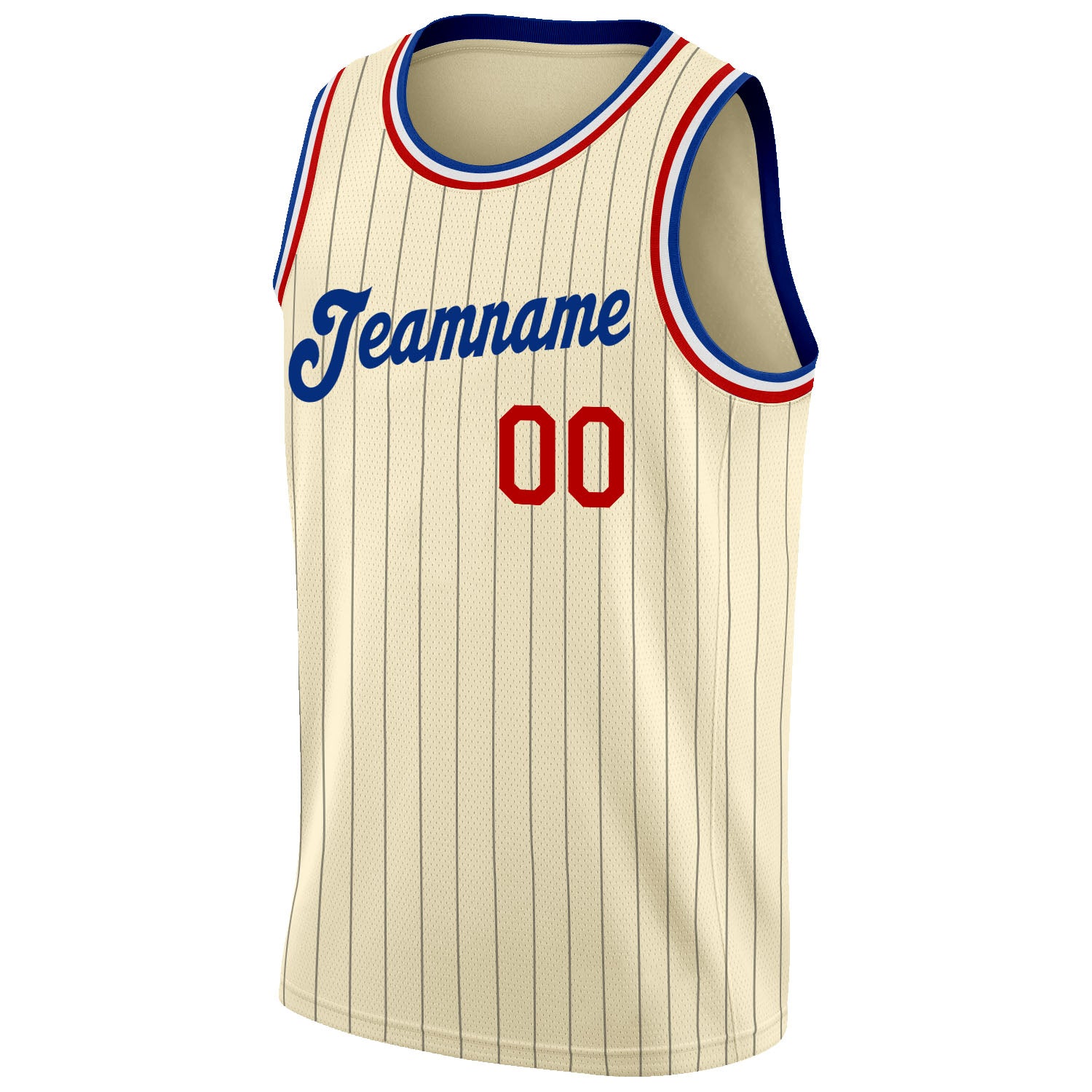 Custom Cream Black Pinstripe Red-Royal Authentic Basketball Jersey