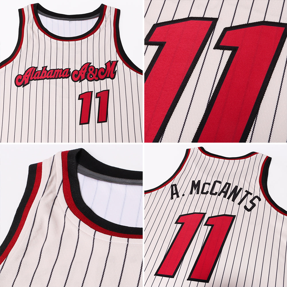 Custom Cream Black Pinstripe Maroon-Black Authentic Basketball Jersey