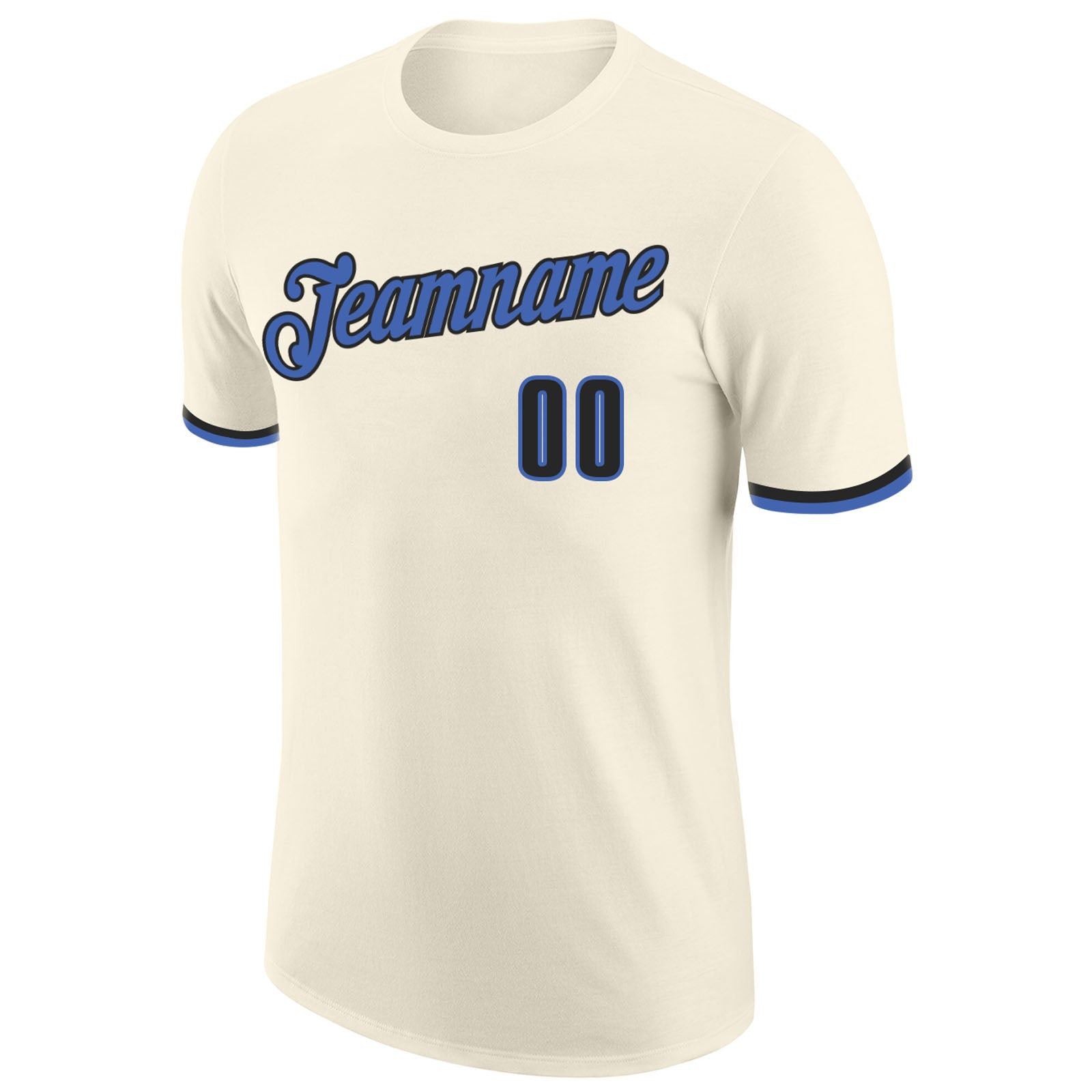 Custom Cream Blue-Black Performance T-Shirt