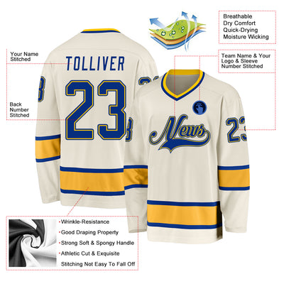 Custom Cream Royal-Gold Hockey Jersey