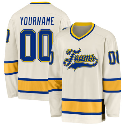 Custom Cream Royal-Gold Hockey Jersey