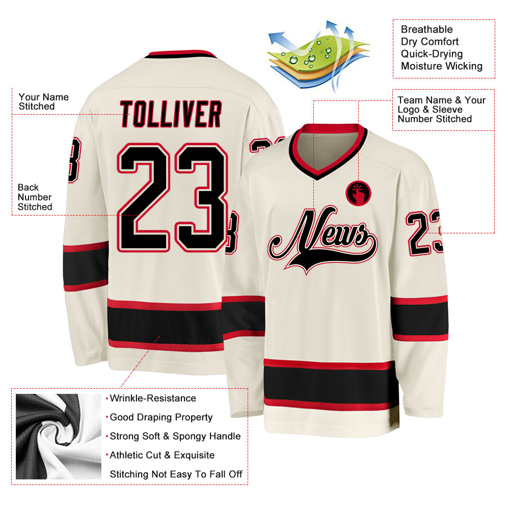 Custom Green Cream-Red Hockey Jersey Discount - FansIdea