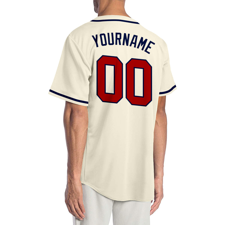 Custom Cream Red-Navy Authentic Baseball Jersey