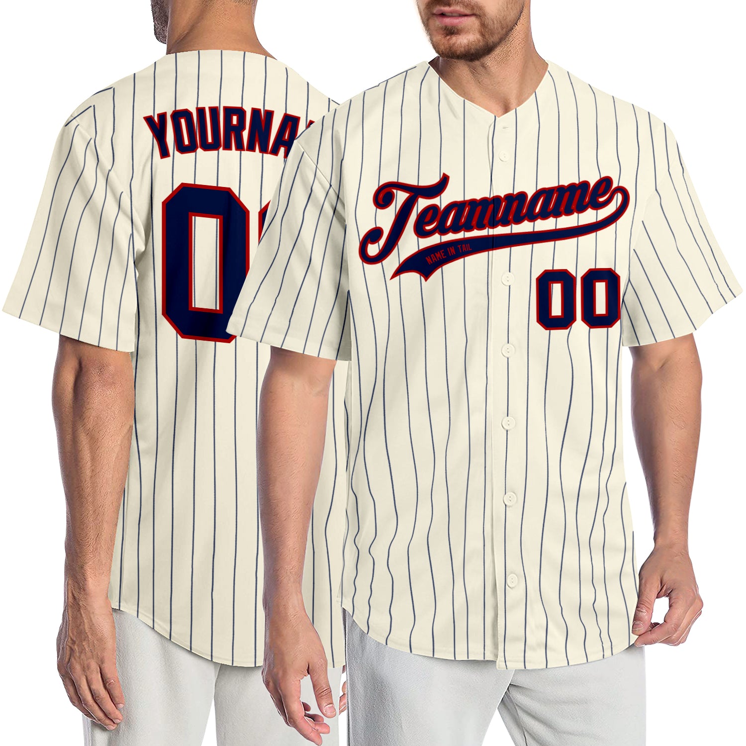 Custom Cream Red Pinstripe Red-Navy Authentic Baseball Jersey Discount