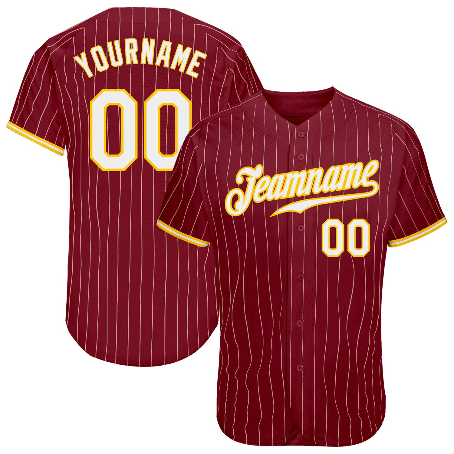 Custom Crimson Cream Pinstripe Gold-White Authentic Baseball Jersey