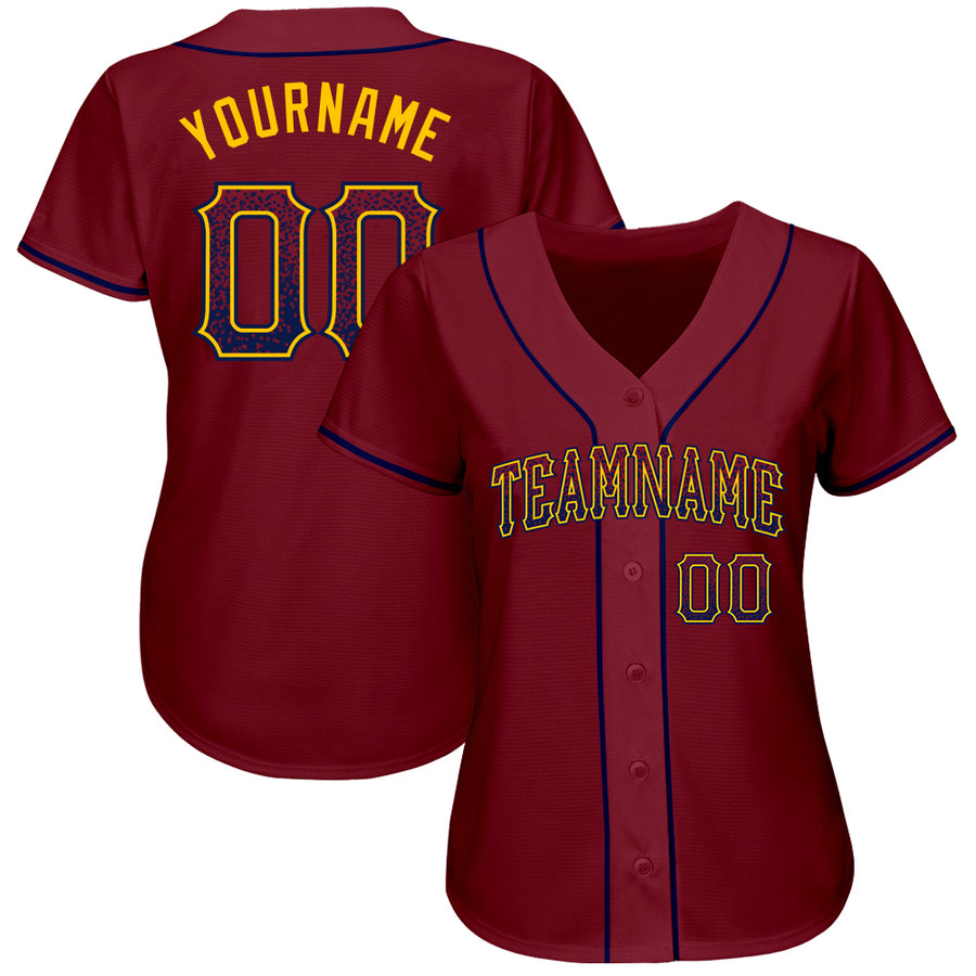 Custom Crimson Navy-Gold Authentic Drift Fashion Baseball Jersey