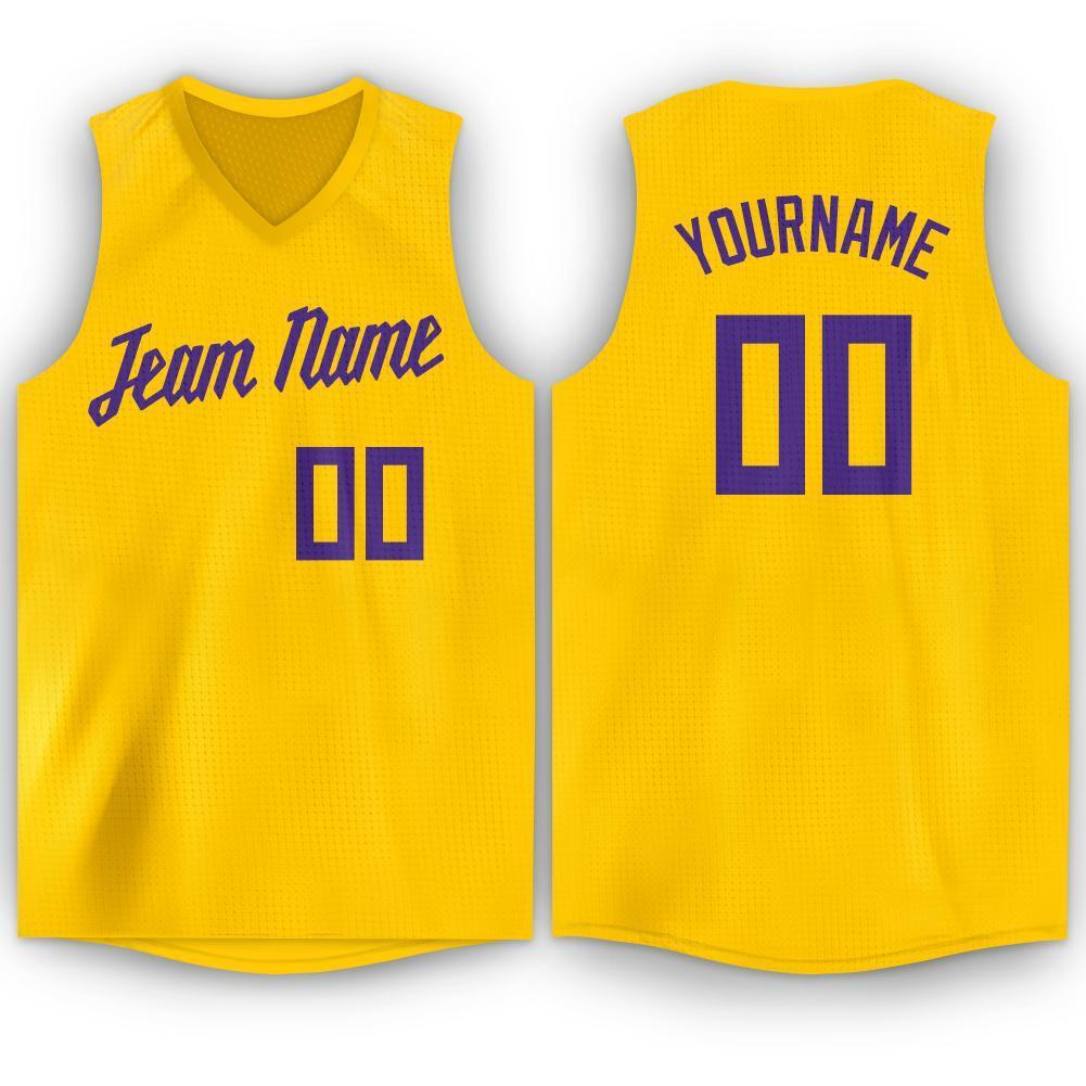 FANSIDEA Custom Gold Purple Authentic City Edition Basketball Jersey Men's Size:3XL