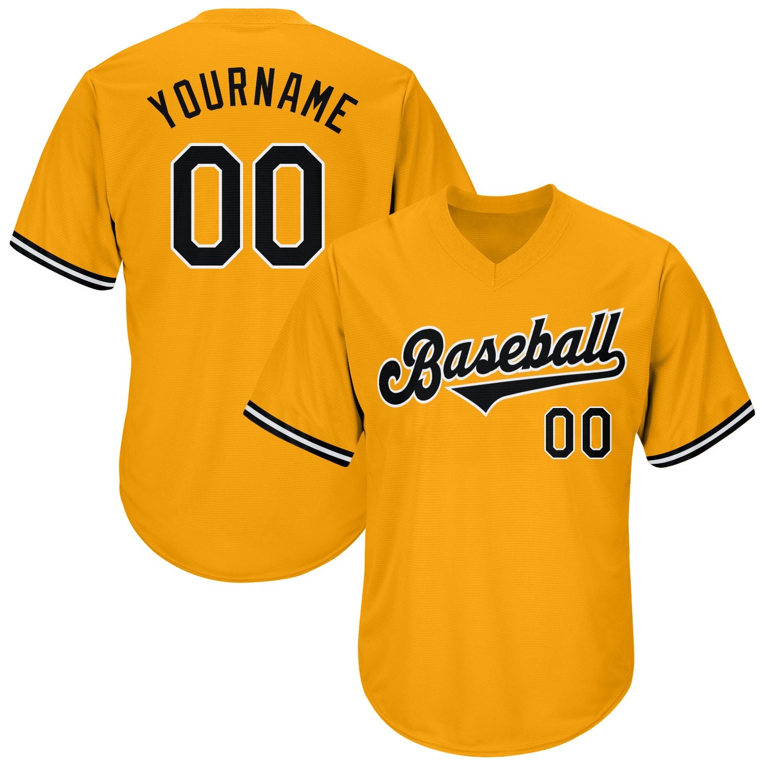 Custom Gold Black-White Authentic Throwback Rib-Knit Baseball Jersey Shirt