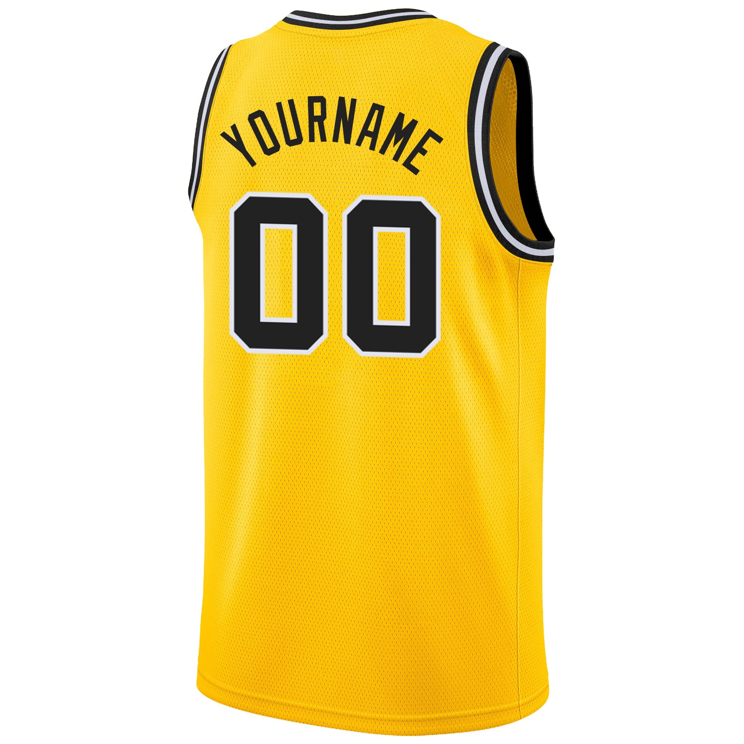 Custom Gold Black-White Round Neck Rib-Knit Basketball Jersey