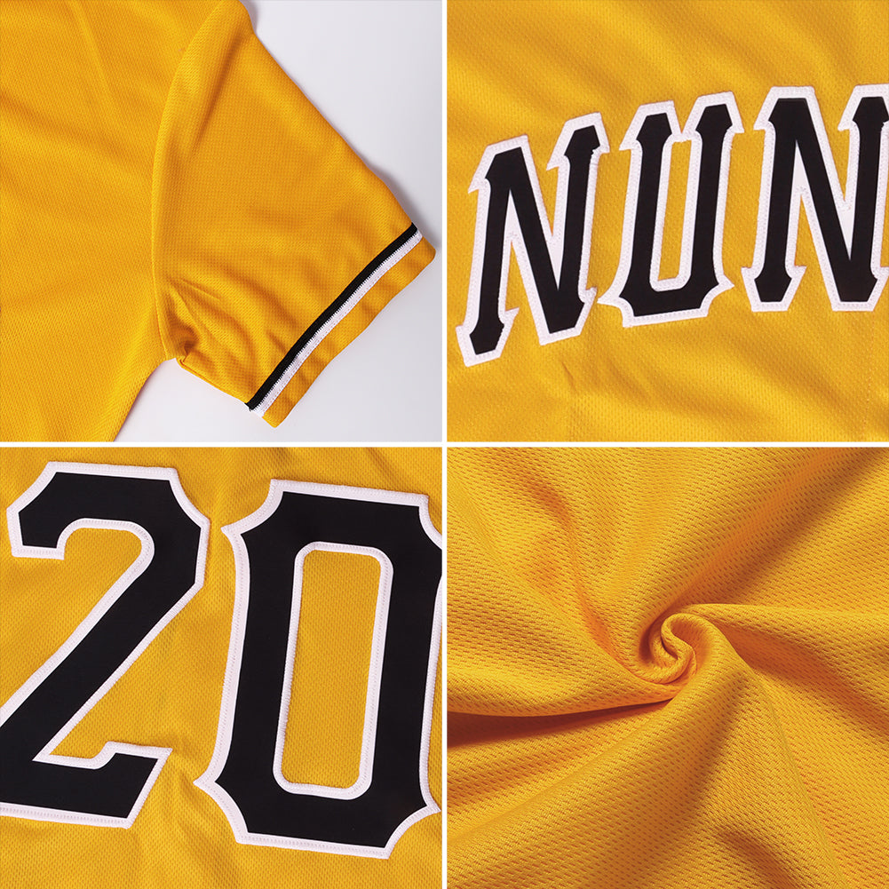 Custom Gold Black-White Authentic Throwback Rib-Knit Baseball Jersey Shirt