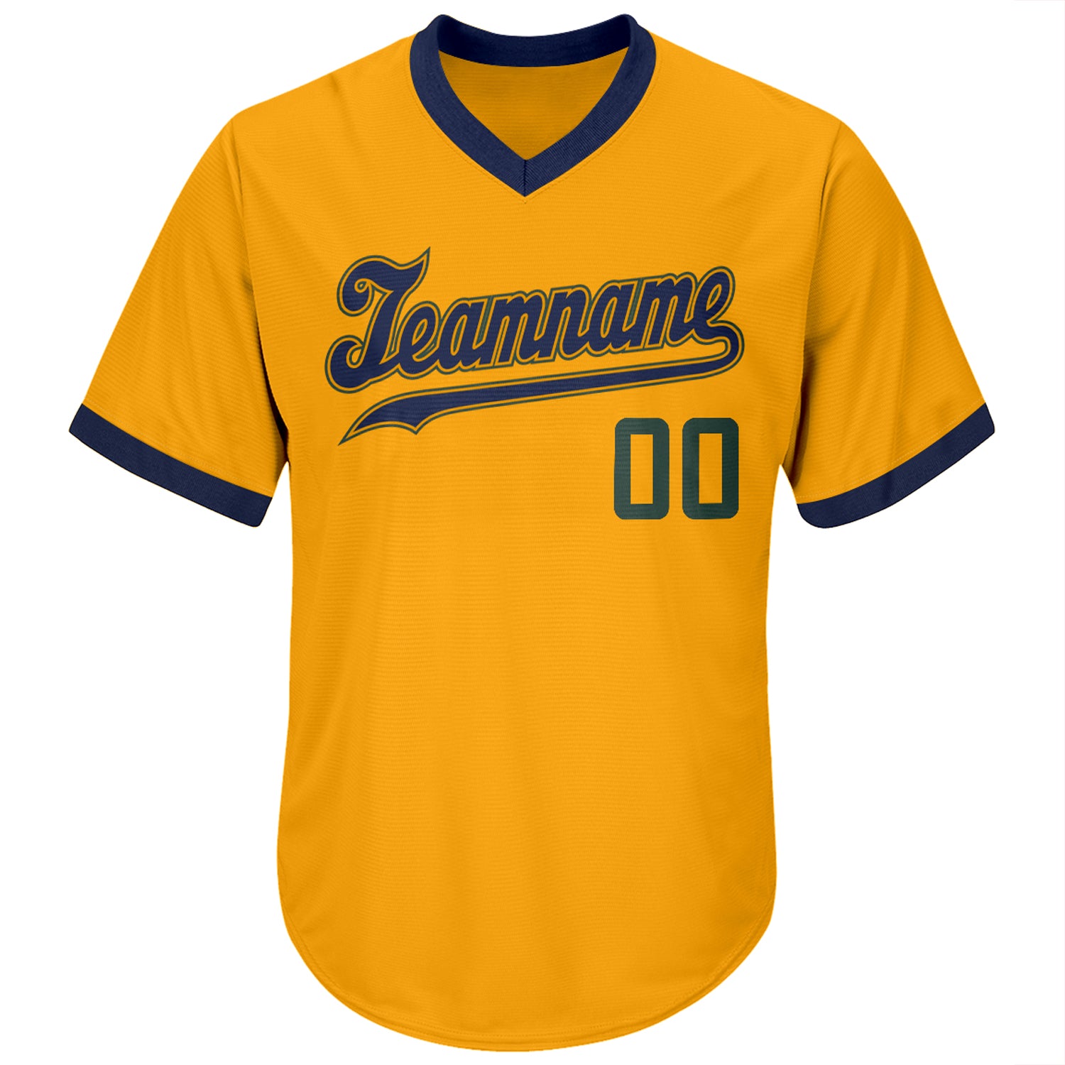 Custom Gold Hunter Green-Navy Authentic Throwback Rib-Knit Baseball Jersey Shirt