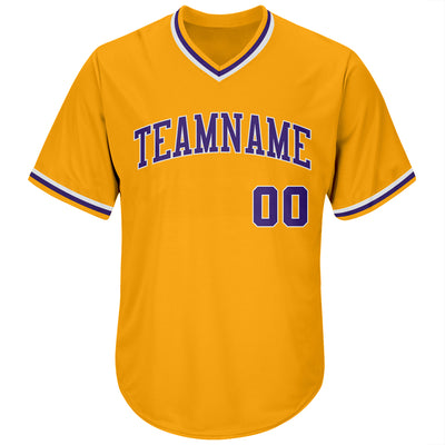 Custom Gold Purple-White Authentic Throwback Rib-Knit Baseball Jersey Shirt