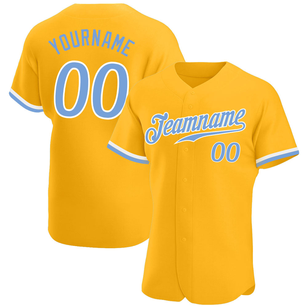 Custom Gold Light Blue-White Authentic Baseball Jersey Preschool Size:L