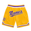 Custom Gold Purple-White Authentic Throwback Basketball Shorts