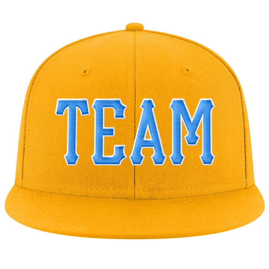 Custom Gold Powder Blue-White Stitched Adjustable Snapback Hat