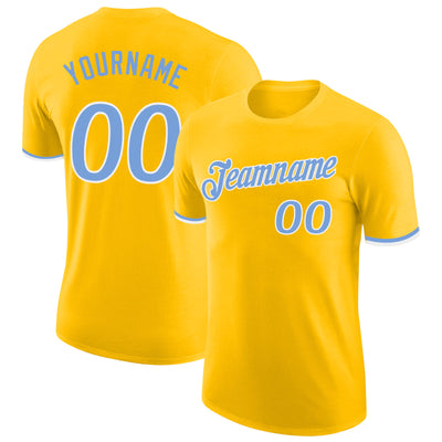 Custom Gold Light Blue-White Performance T-Shirt