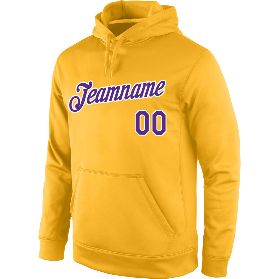 Custom Stitched Gold Purple-White Sports Pullover Sweatshirt Hoodie