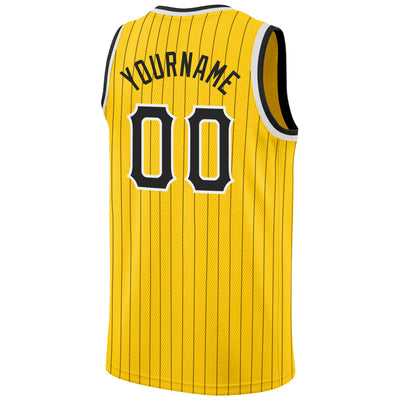 Custom Gold Black Pinstripe Black-White Authentic Basketball Jersey