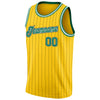 Custom Gold Black Pinstripe Kelly Green-White Authentic Basketball Jersey