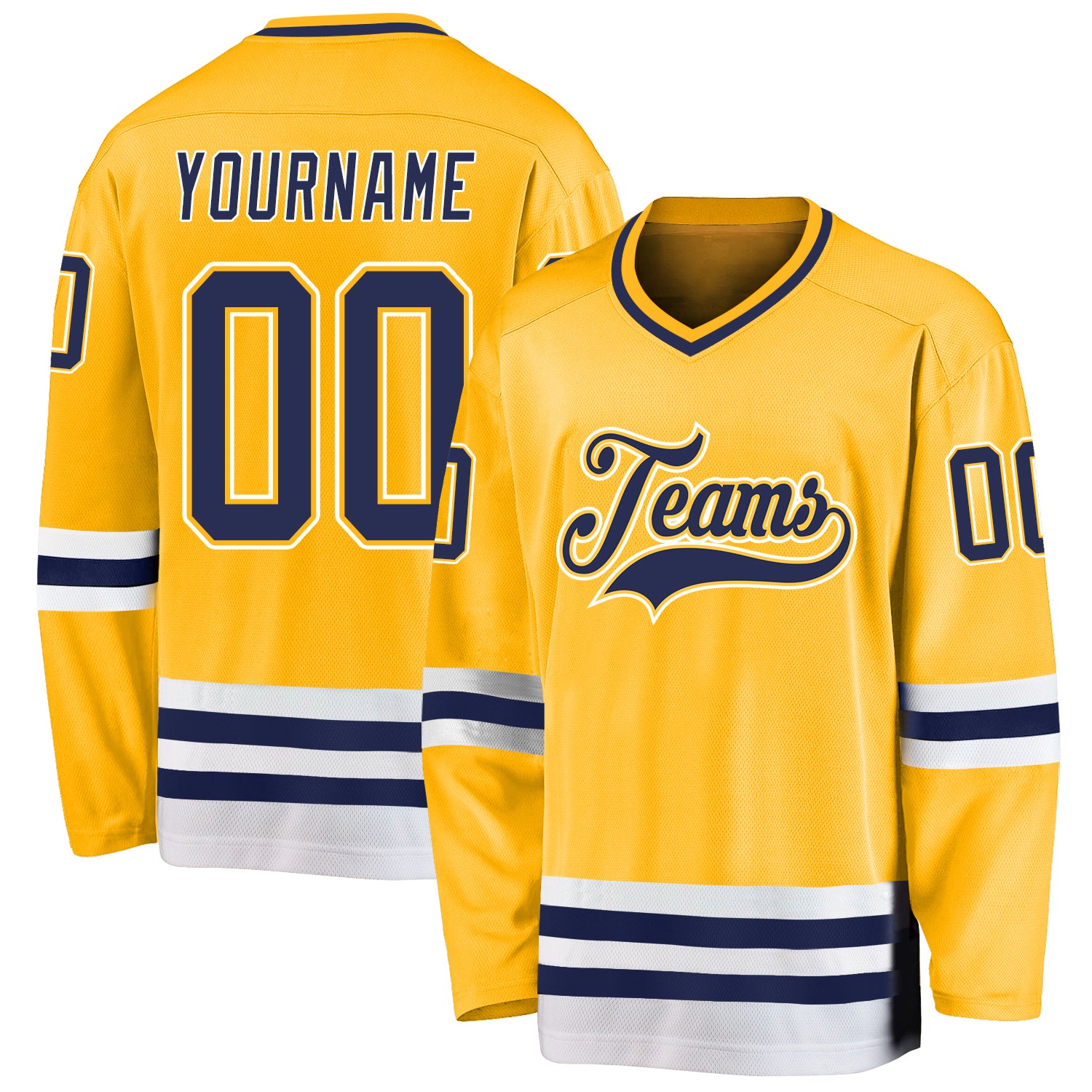 Custom Gold Navy-White Hockey Jersey