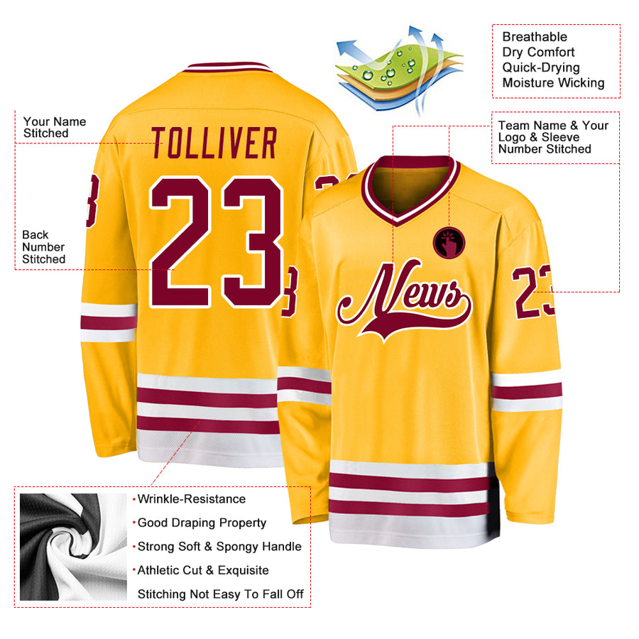 Custom Gold Maroon-White Hockey Jersey