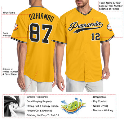 Custom Gold Black-White Authentic Baseball Jersey